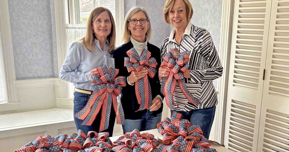 Village Home and Garden Club create  patriotic tree bows for 250th Celebration